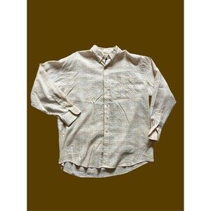 Jos A Bank Shirt Men XL Tan Plaid Linen Long Sleeve Button Up Collared